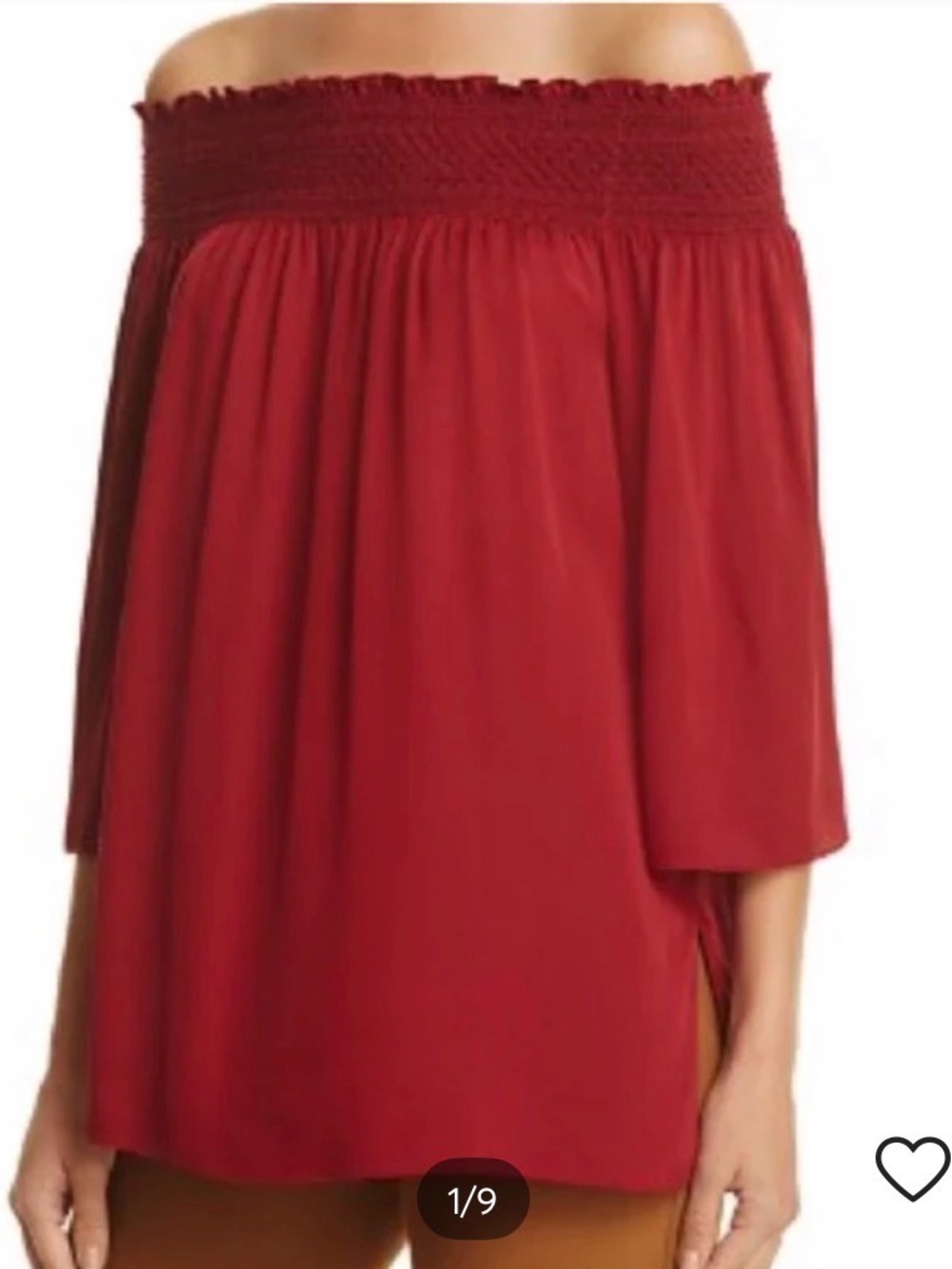 Theory Smocked Red off the shoulder 100% silk - Picture 1 of 8